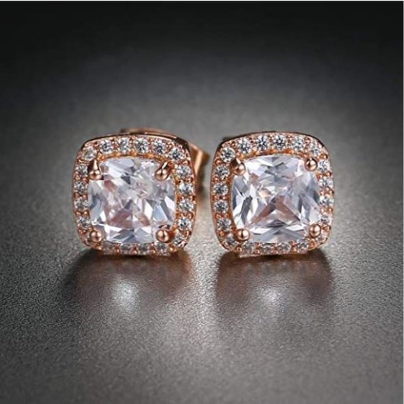 18K Rose Gold Plated Square Cubic Zircon Simulated - Picture 2 of 15